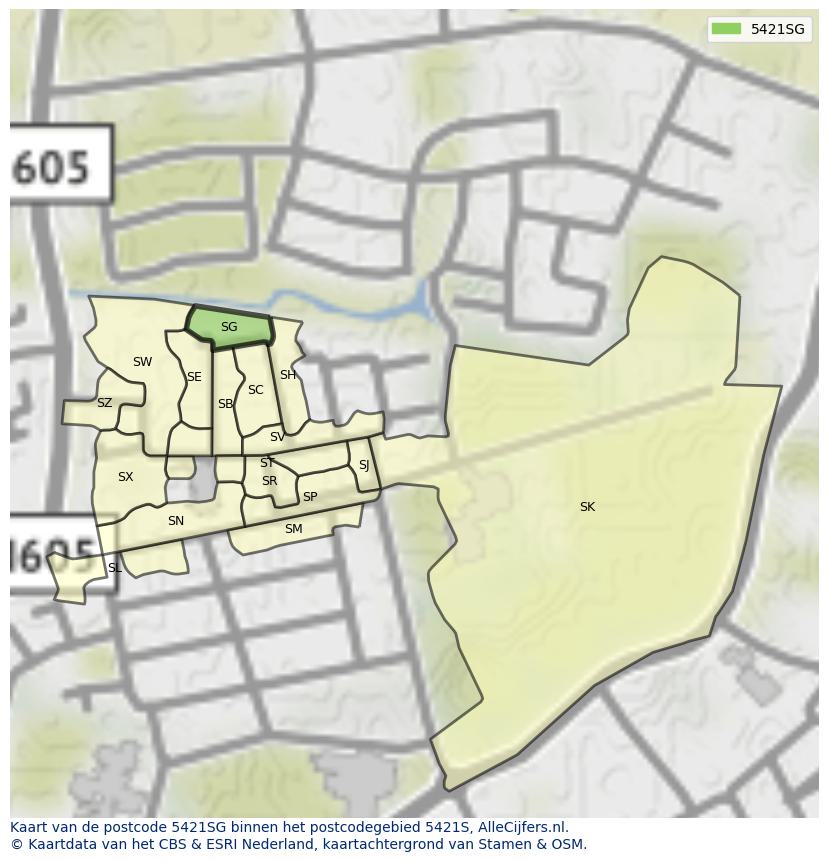 Afbeelding van het postcodegebied 5421 SG op de kaart.
