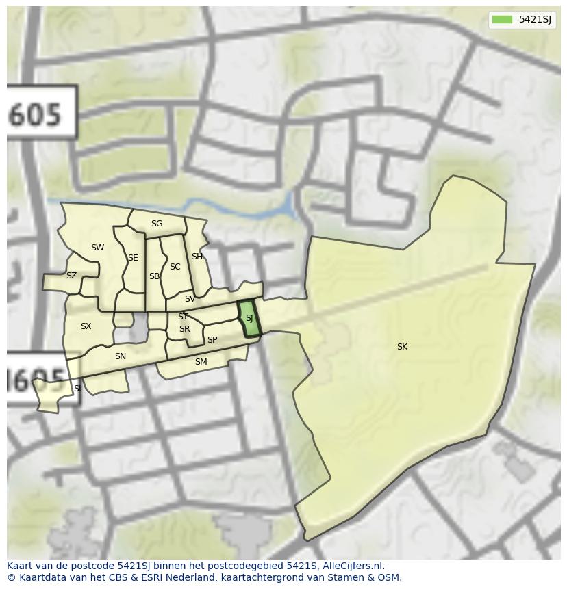 Afbeelding van het postcodegebied 5421 SJ op de kaart.