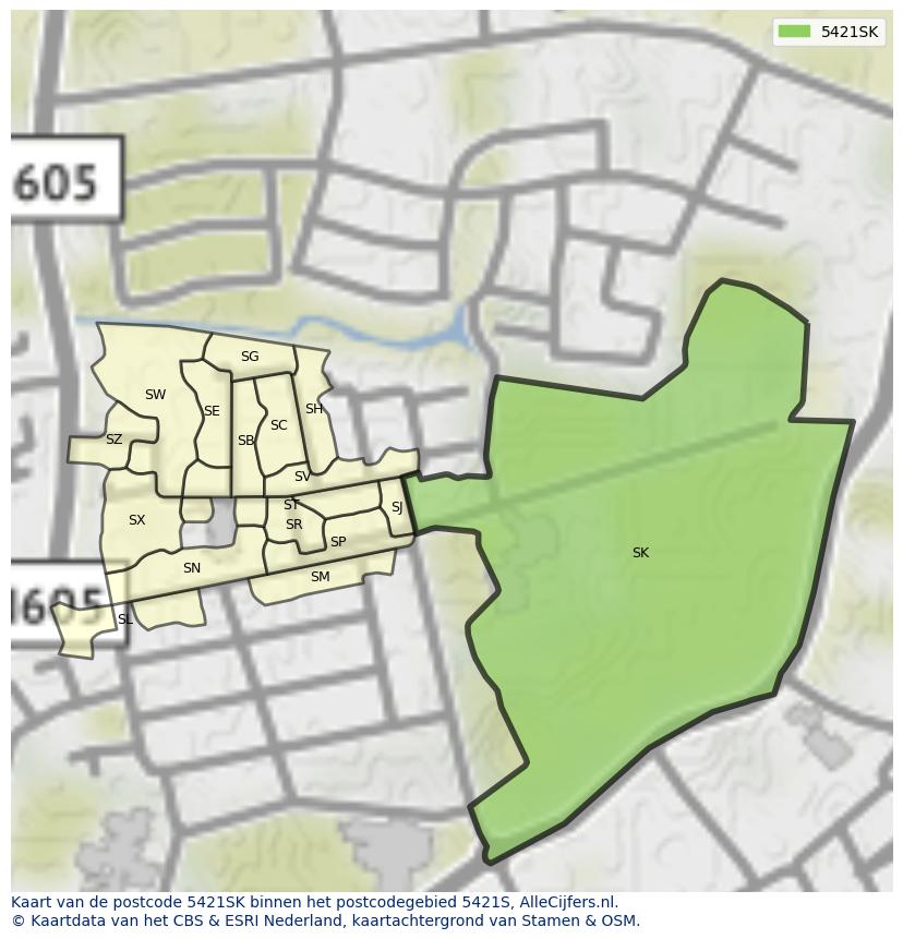 Afbeelding van het postcodegebied 5421 SK op de kaart.