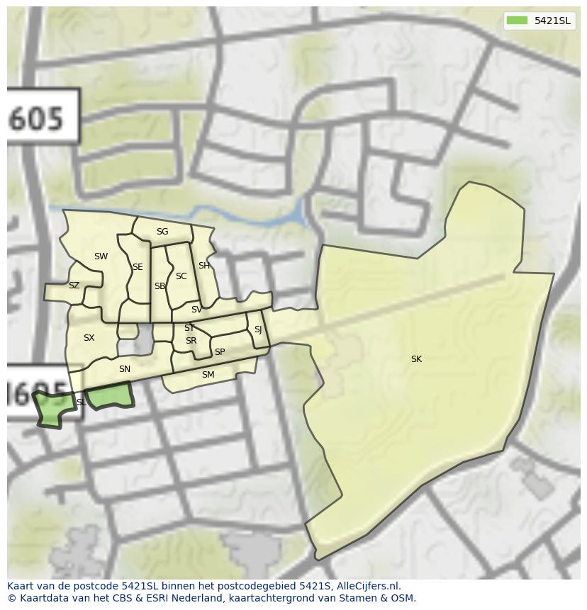 Afbeelding van het postcodegebied 5421 SL op de kaart.