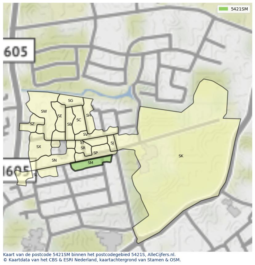 Afbeelding van het postcodegebied 5421 SM op de kaart.