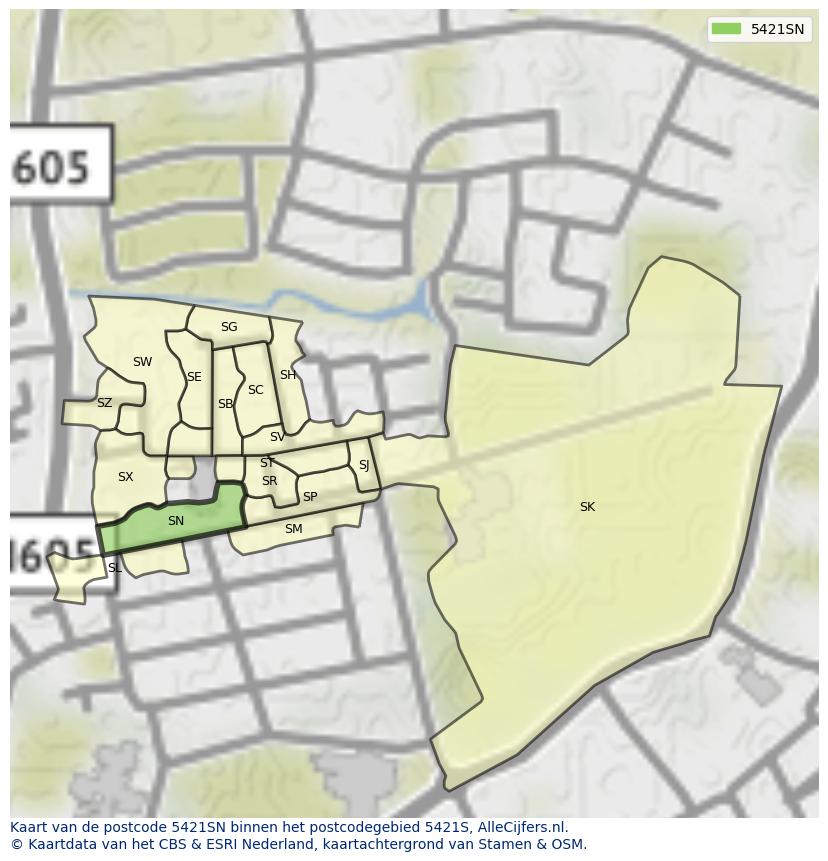 Afbeelding van het postcodegebied 5421 SN op de kaart.