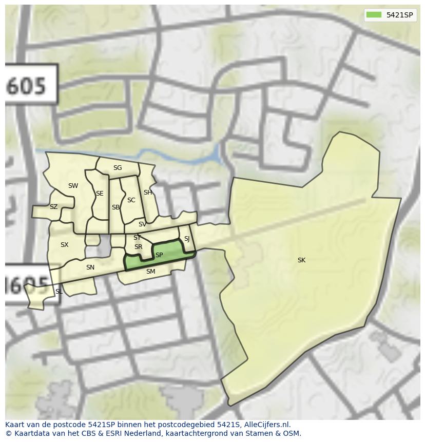 Afbeelding van het postcodegebied 5421 SP op de kaart.