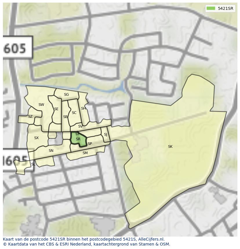 Afbeelding van het postcodegebied 5421 SR op de kaart.