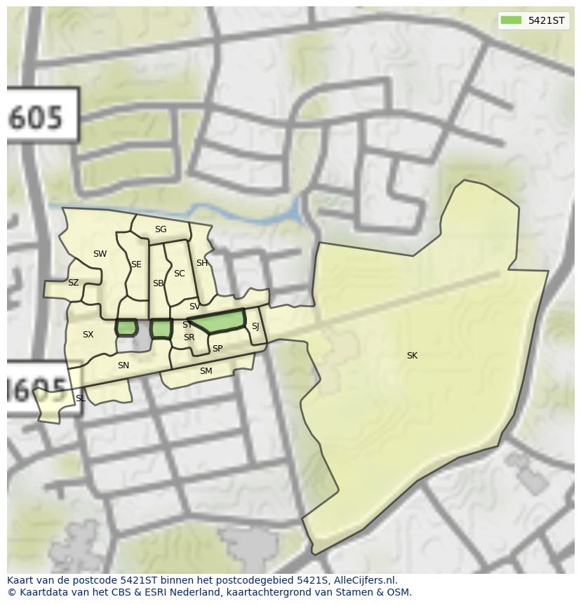 Afbeelding van het postcodegebied 5421 ST op de kaart.