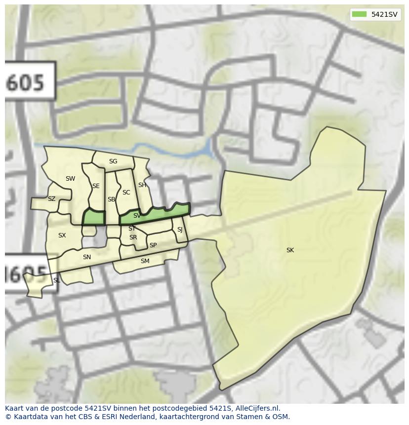 Afbeelding van het postcodegebied 5421 SV op de kaart.
