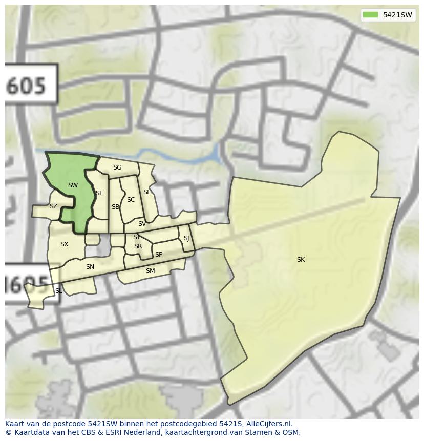 Afbeelding van het postcodegebied 5421 SW op de kaart.