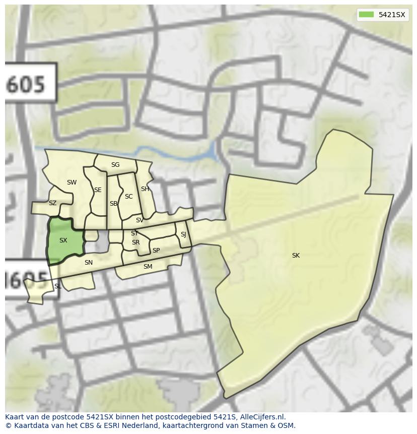Afbeelding van het postcodegebied 5421 SX op de kaart.