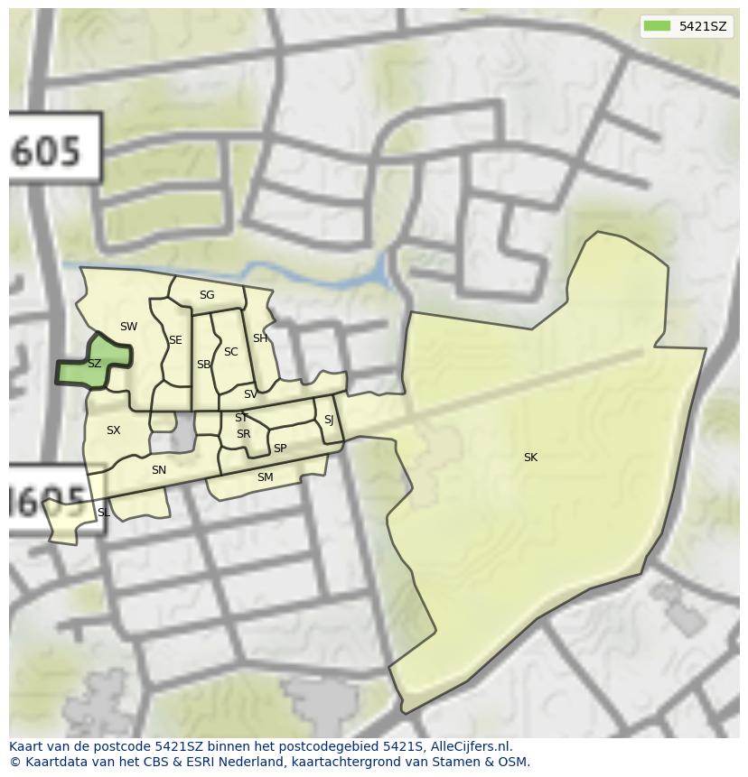 Afbeelding van het postcodegebied 5421 SZ op de kaart.