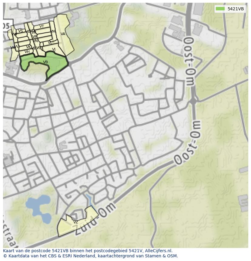 Afbeelding van het postcodegebied 5421 VB op de kaart.