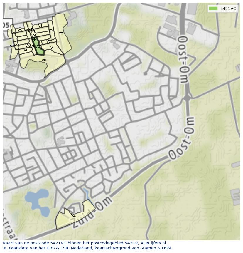 Afbeelding van het postcodegebied 5421 VC op de kaart.