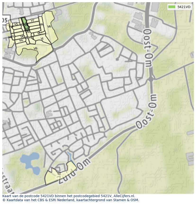 Afbeelding van het postcodegebied 5421 VD op de kaart.
