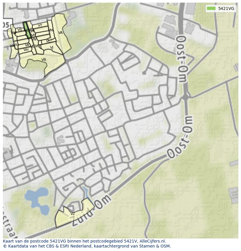 Afbeelding van het postcodegebied 5421 VG op de kaart.