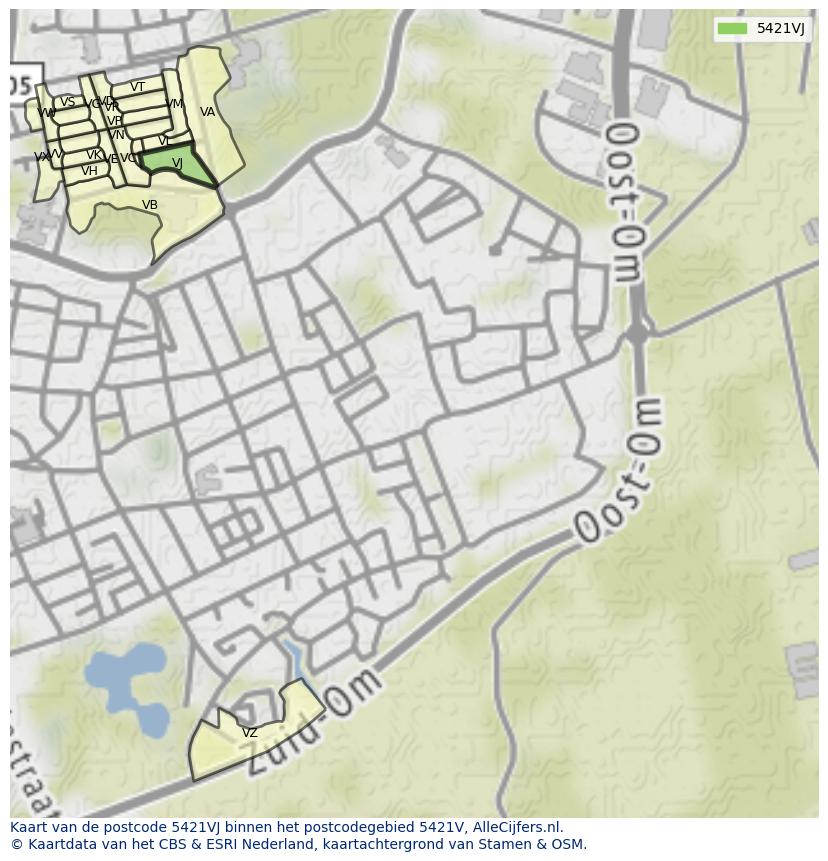 Afbeelding van het postcodegebied 5421 VJ op de kaart.
