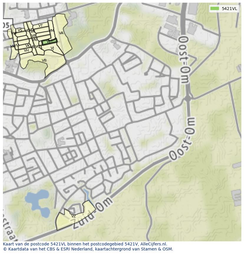 Afbeelding van het postcodegebied 5421 VL op de kaart.