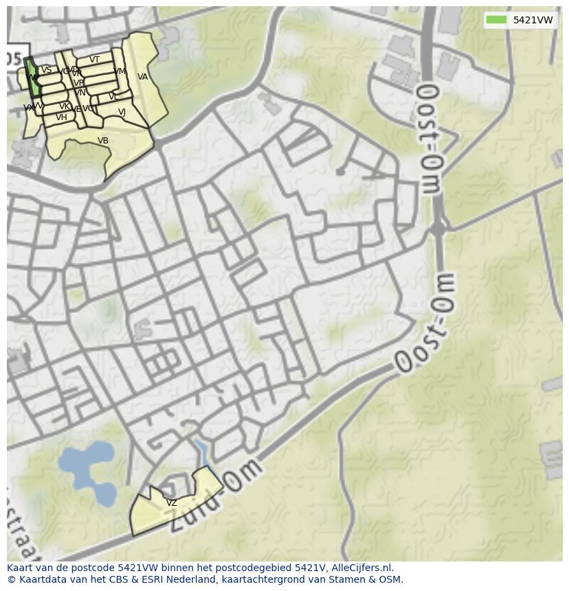 Afbeelding van het postcodegebied 5421 VW op de kaart.