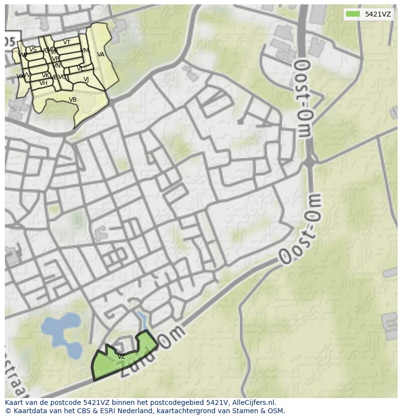 Afbeelding van het postcodegebied 5421 VZ op de kaart.