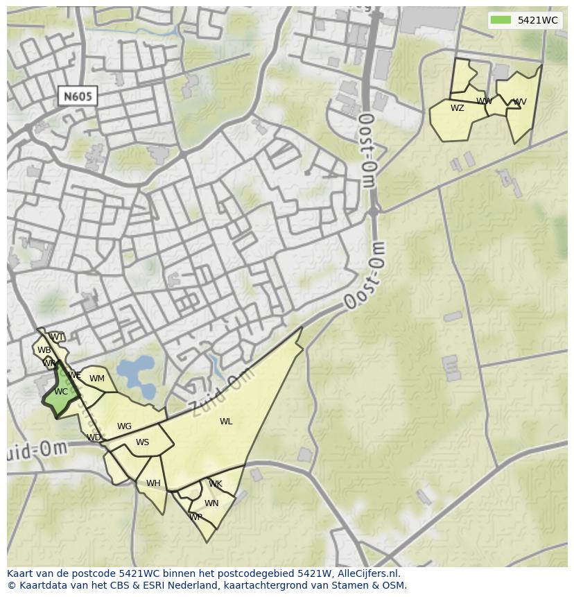 Afbeelding van het postcodegebied 5421 WC op de kaart.