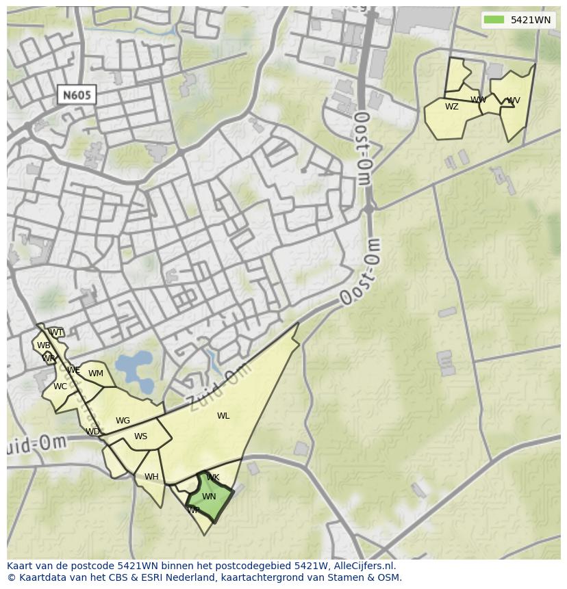 Afbeelding van het postcodegebied 5421 WN op de kaart.