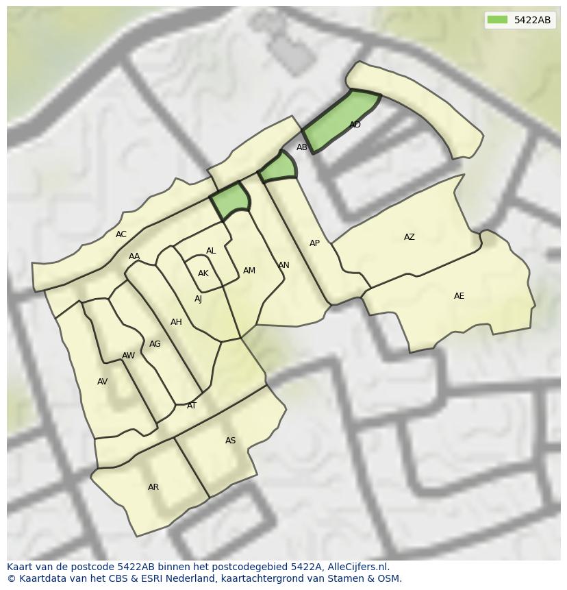 Afbeelding van het postcodegebied 5422 AB op de kaart.