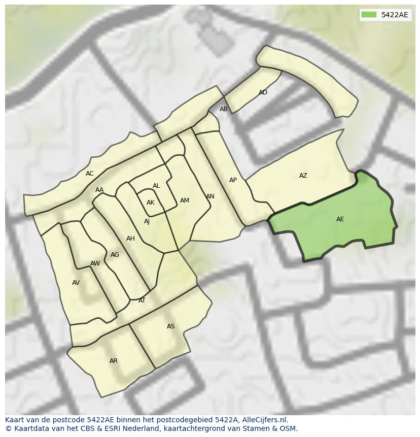 Afbeelding van het postcodegebied 5422 AE op de kaart.