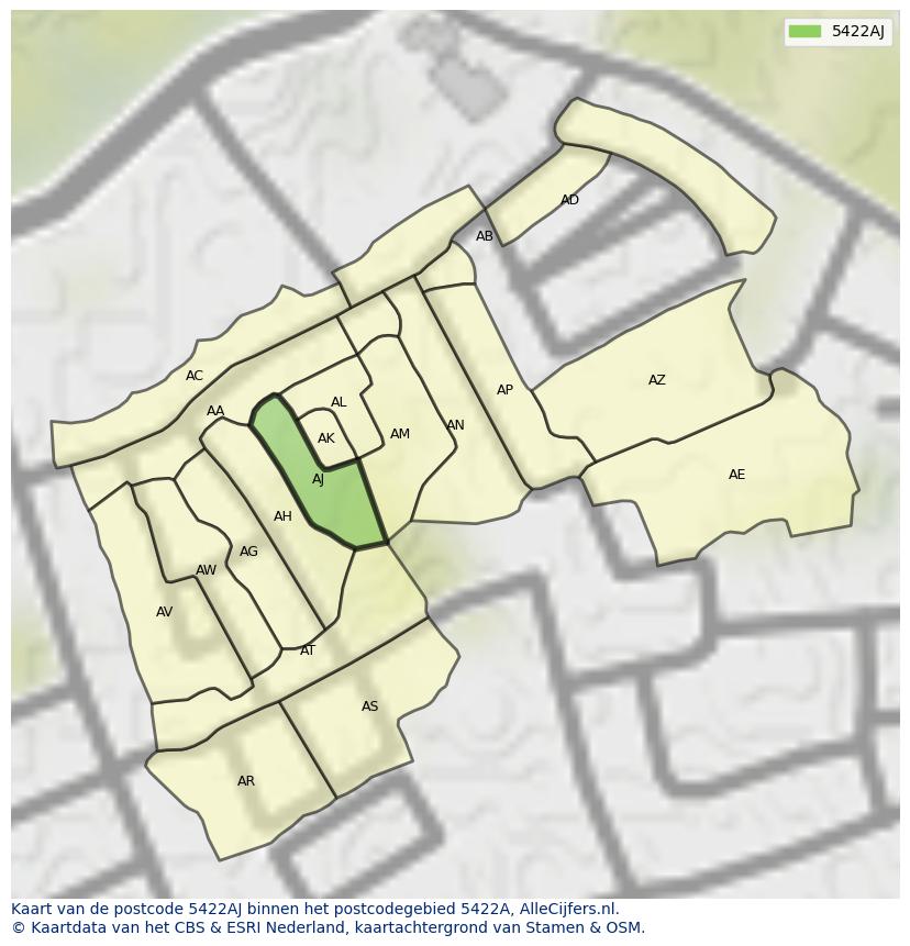 Afbeelding van het postcodegebied 5422 AJ op de kaart.