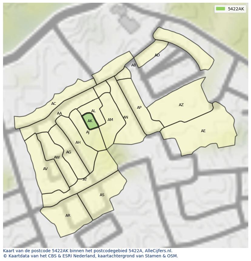 Afbeelding van het postcodegebied 5422 AK op de kaart.