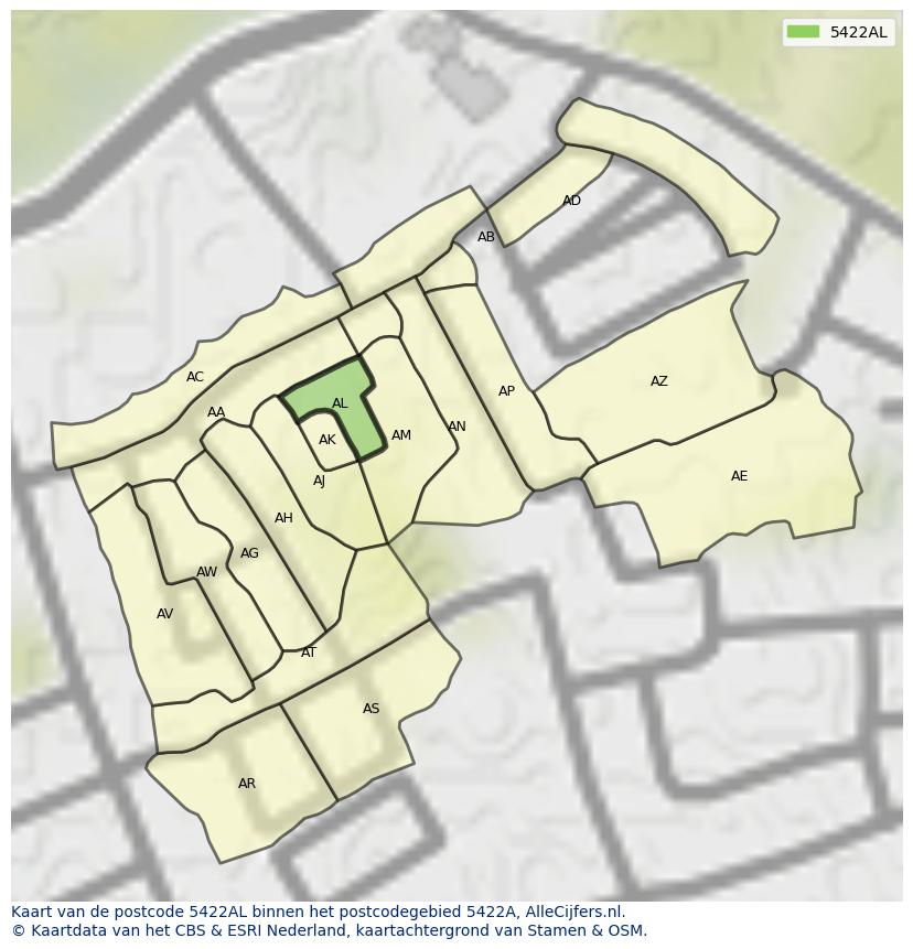 Afbeelding van het postcodegebied 5422 AL op de kaart.