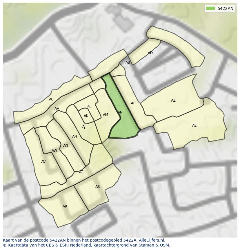 Afbeelding van het postcodegebied 5422 AN op de kaart.