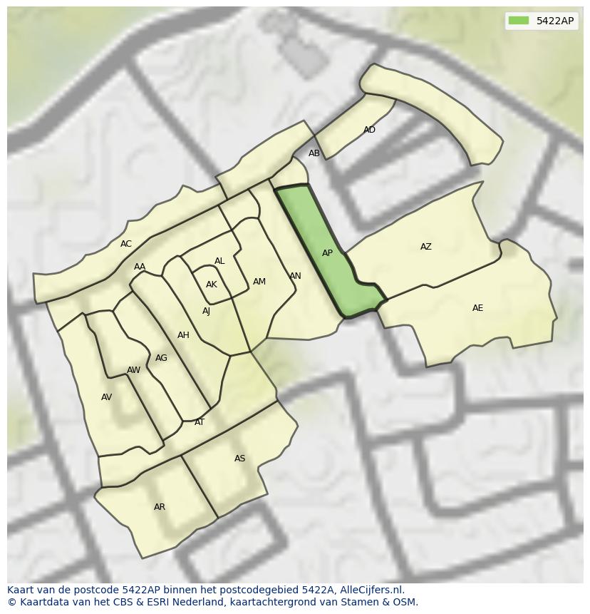 Afbeelding van het postcodegebied 5422 AP op de kaart.