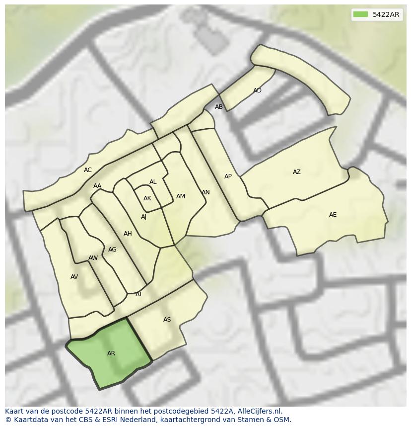 Afbeelding van het postcodegebied 5422 AR op de kaart.