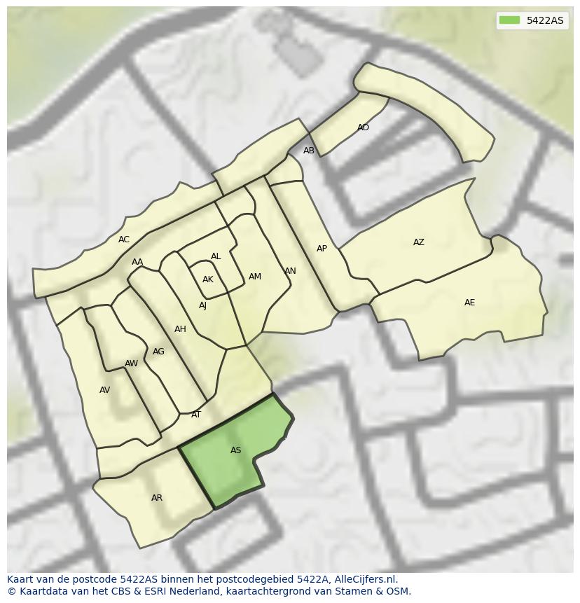 Afbeelding van het postcodegebied 5422 AS op de kaart.