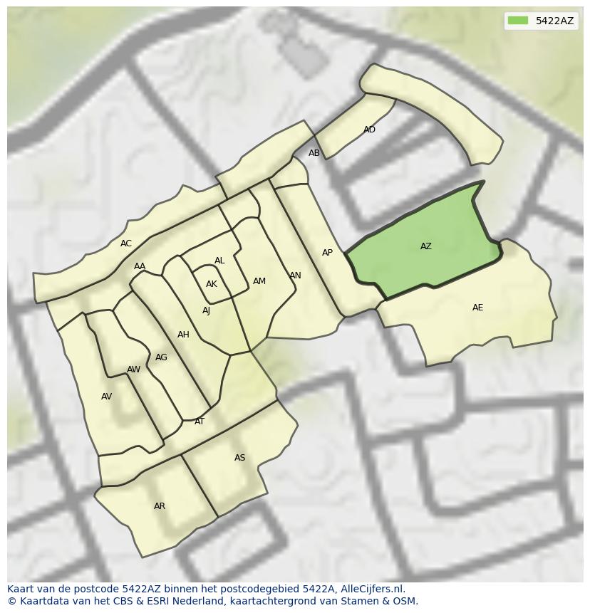 Afbeelding van het postcodegebied 5422 AZ op de kaart.