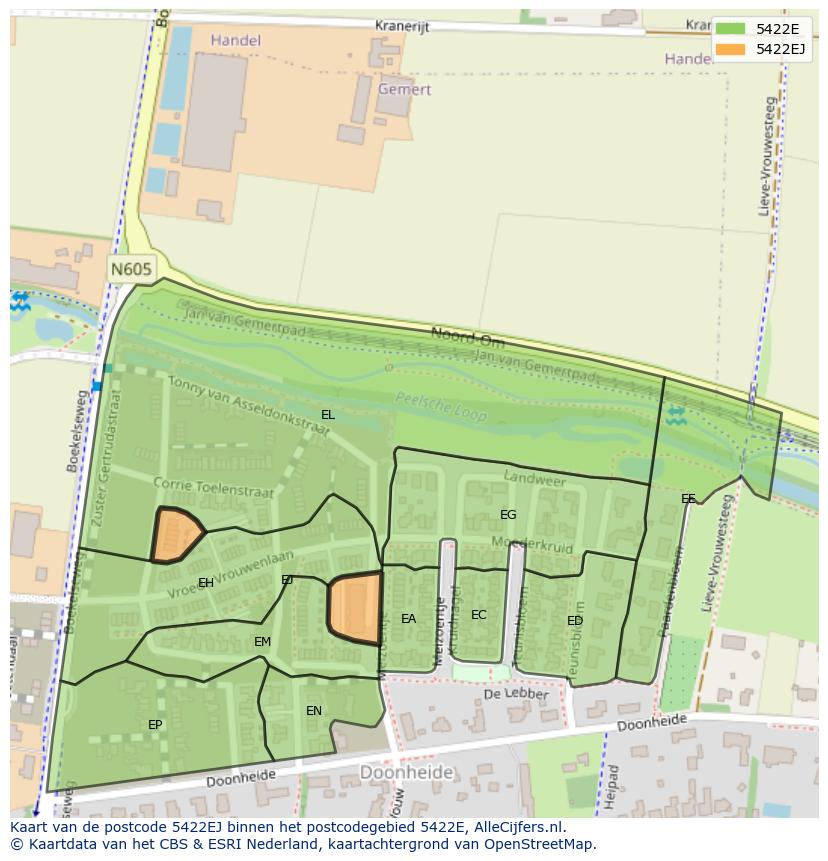 Afbeelding van het postcodegebied 5422 EJ op de kaart.