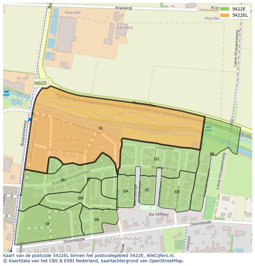 Afbeelding van het postcodegebied 5422 EL op de kaart.