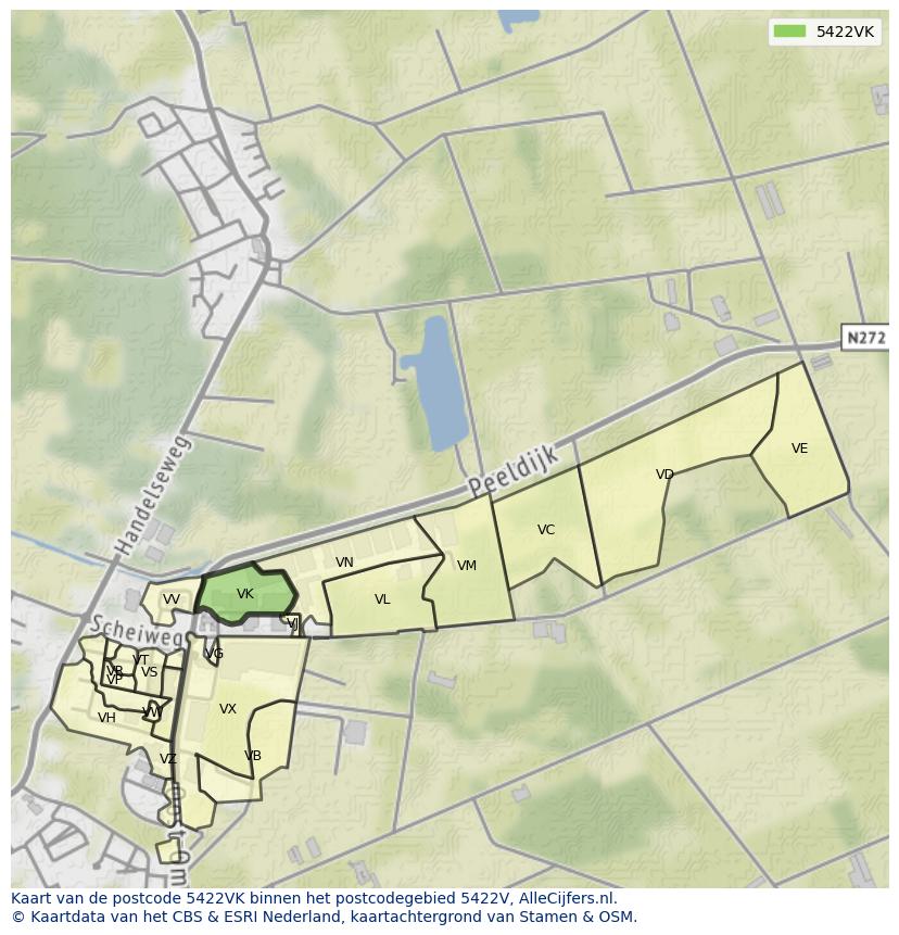 Afbeelding van het postcodegebied 5422 VK op de kaart.