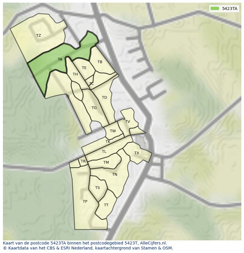 Afbeelding van het postcodegebied 5423 TA op de kaart.