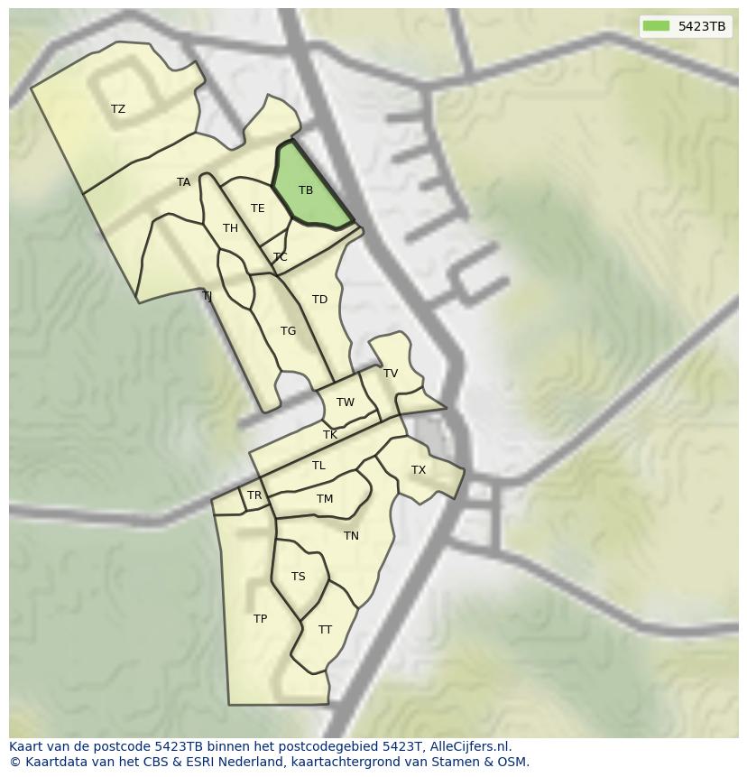 Afbeelding van het postcodegebied 5423 TB op de kaart.