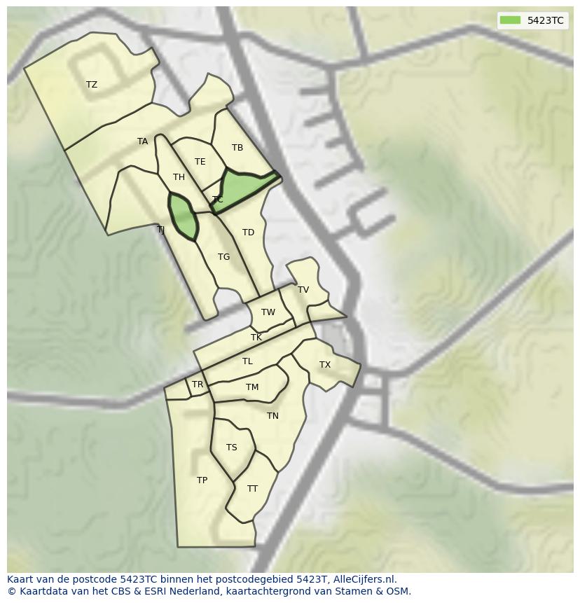 Afbeelding van het postcodegebied 5423 TC op de kaart.