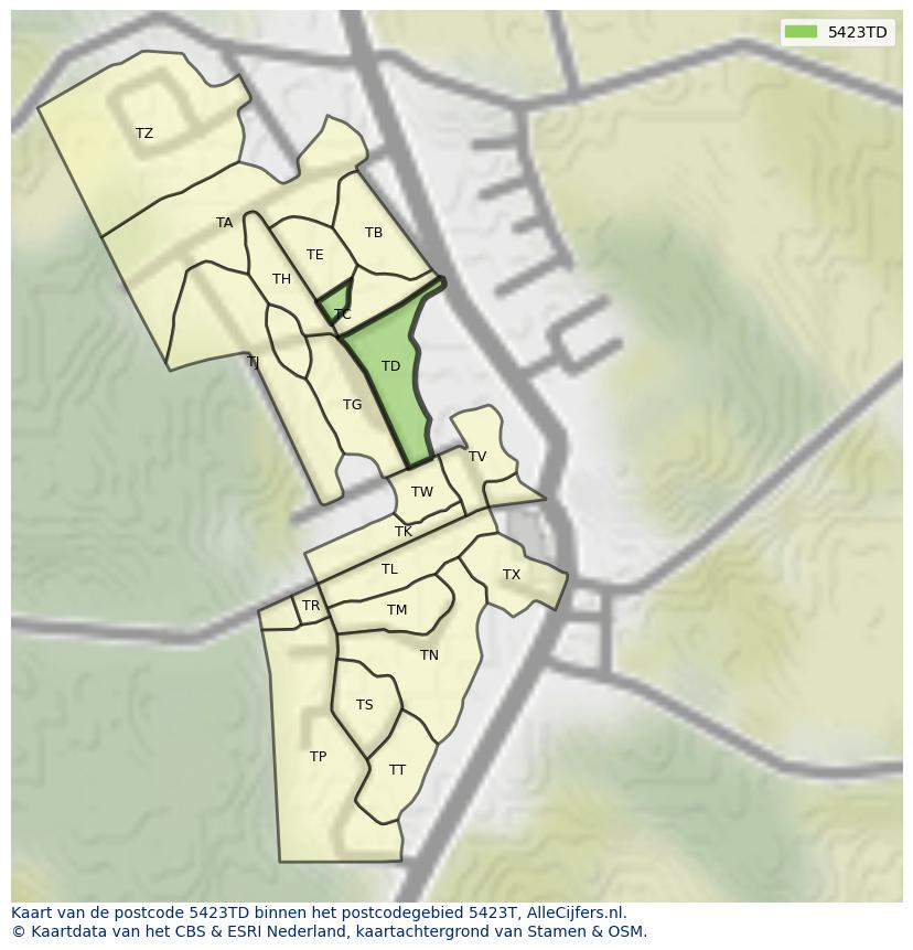 Afbeelding van het postcodegebied 5423 TD op de kaart.