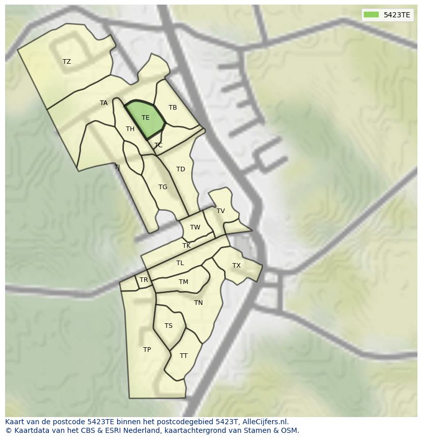 Afbeelding van het postcodegebied 5423 TE op de kaart.