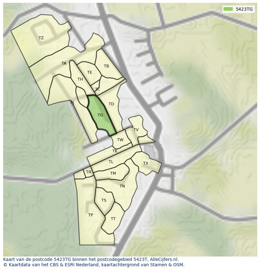 Afbeelding van het postcodegebied 5423 TG op de kaart.