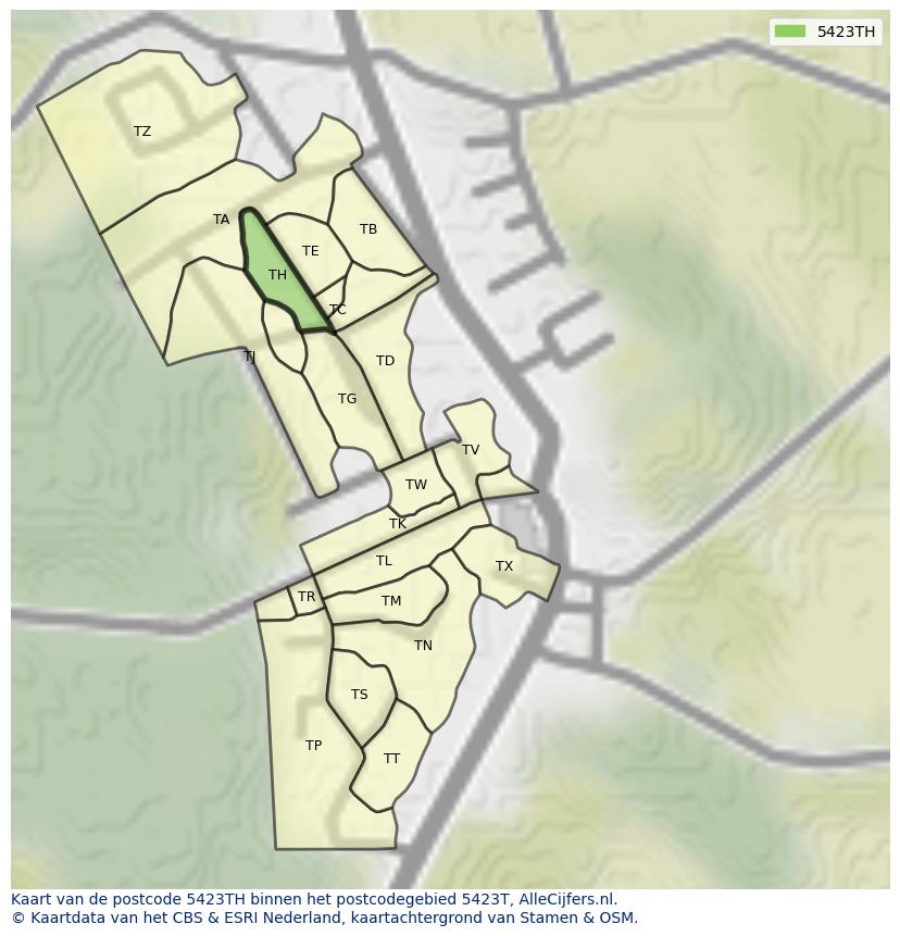 Afbeelding van het postcodegebied 5423 TH op de kaart.