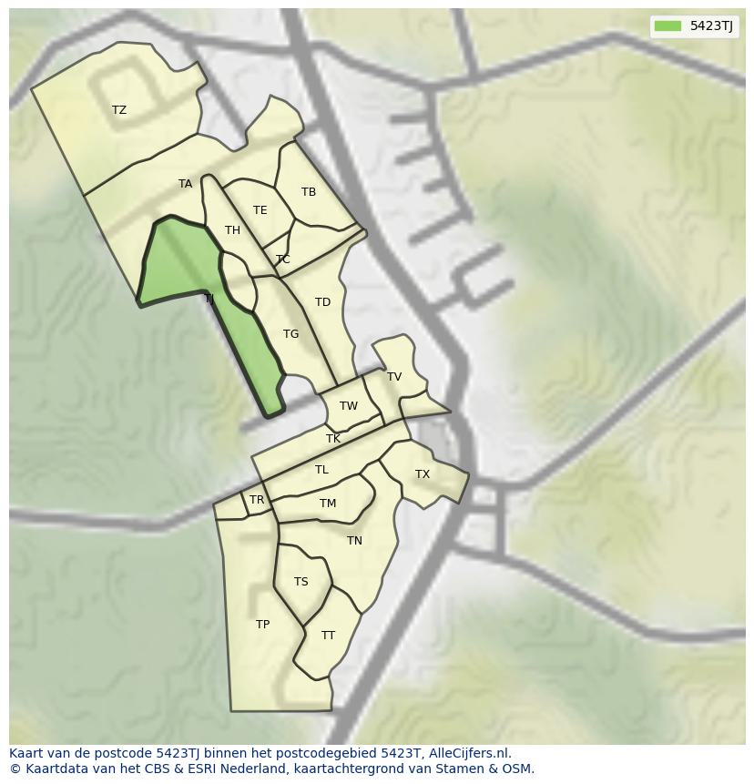 Afbeelding van het postcodegebied 5423 TJ op de kaart.