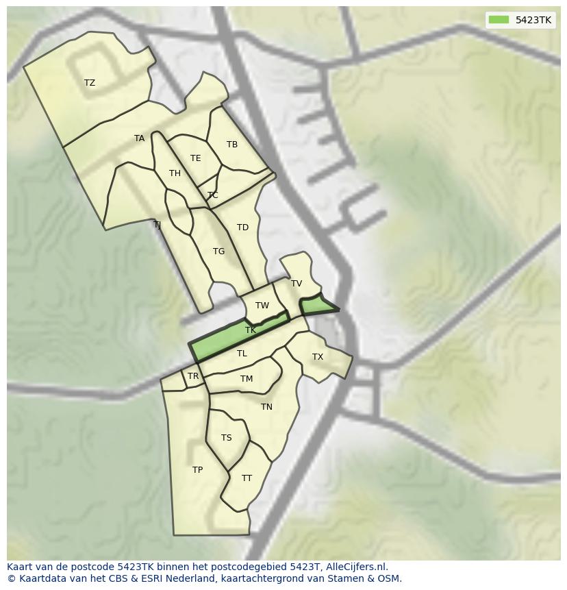 Afbeelding van het postcodegebied 5423 TK op de kaart.