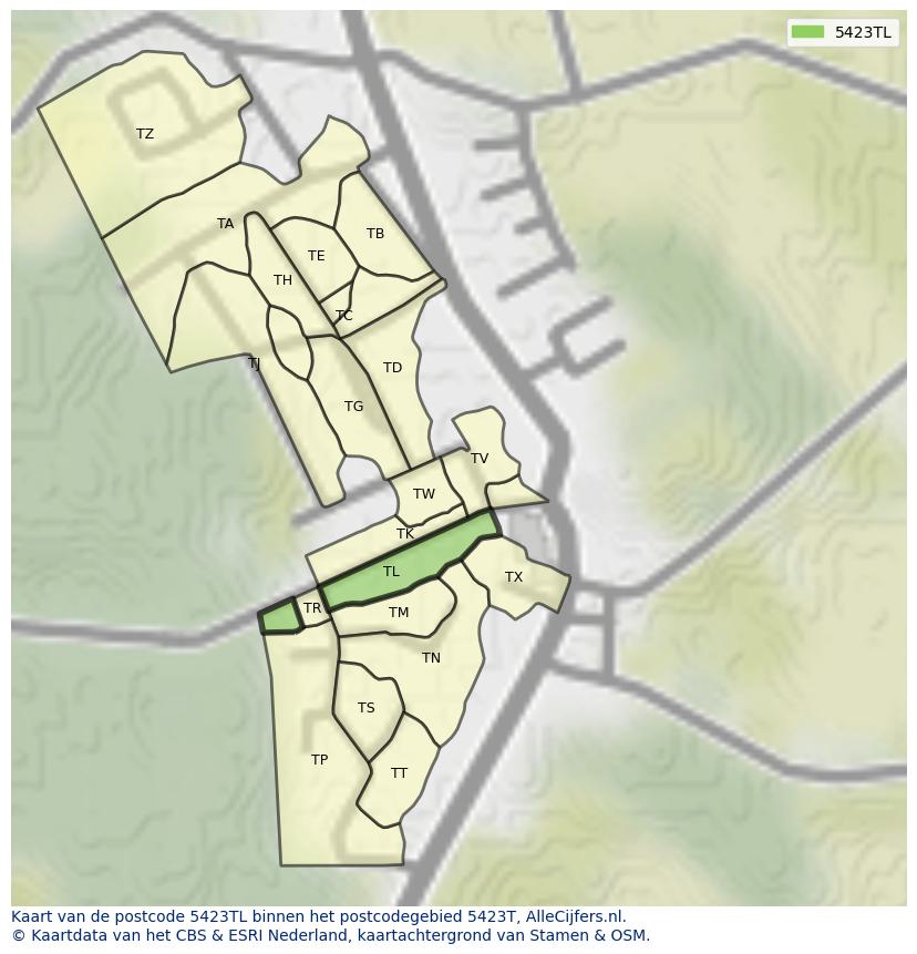 Afbeelding van het postcodegebied 5423 TL op de kaart.