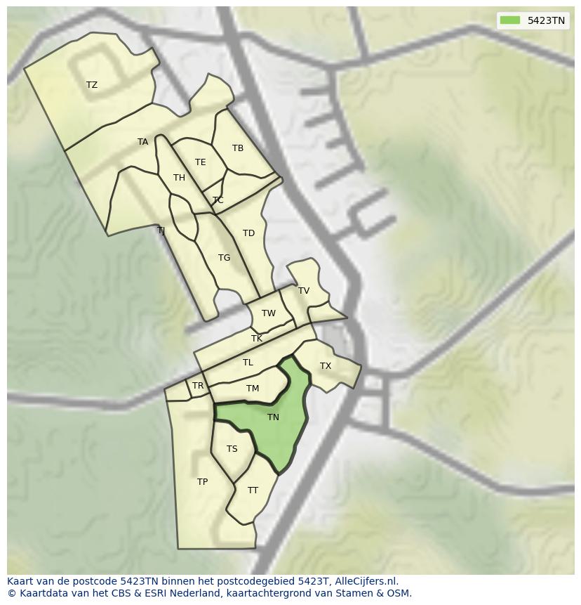 Afbeelding van het postcodegebied 5423 TN op de kaart.