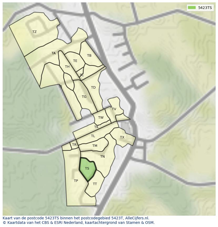 Afbeelding van het postcodegebied 5423 TS op de kaart.