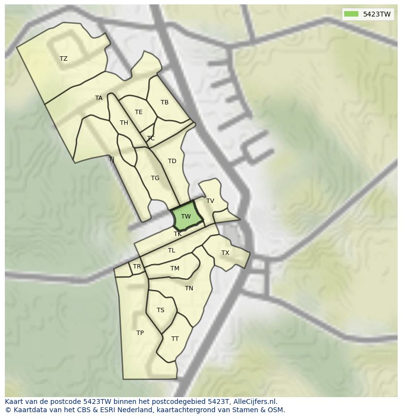 Afbeelding van het postcodegebied 5423 TW op de kaart.