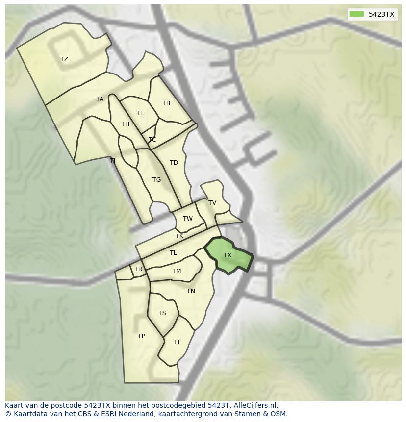 Afbeelding van het postcodegebied 5423 TX op de kaart.